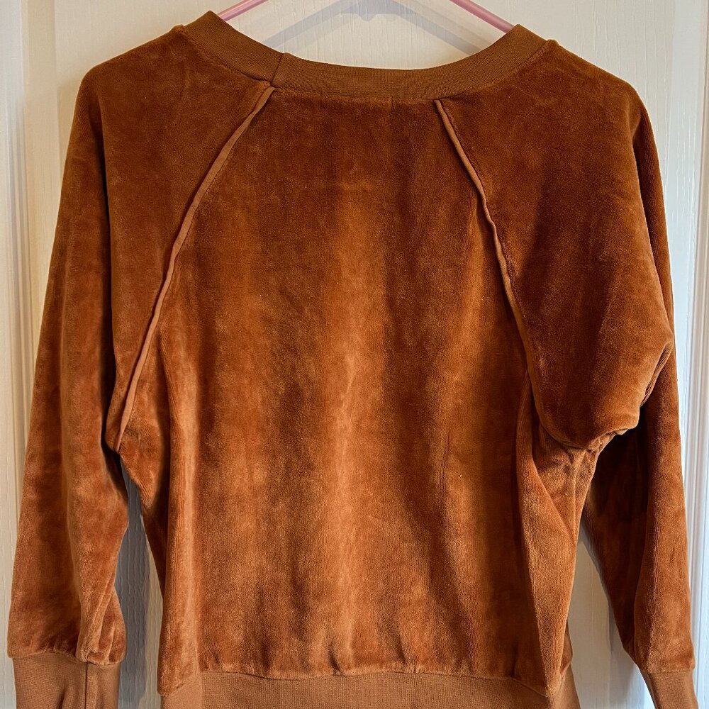 SUZIE KONDI Women's Velour Raglan Sweatshirt Top Orange Rust Myrrh XS - Picture 14 of 14